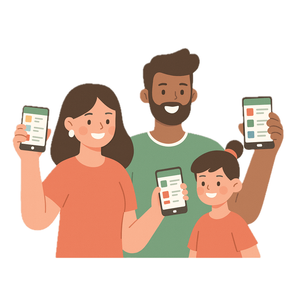 Happy family sharing gift lists